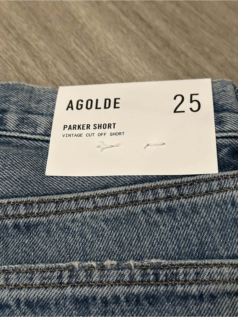 Agolde Parker Short- Medium Blue Distressed High-Rise Denim Shorts - Picture 3 of 3